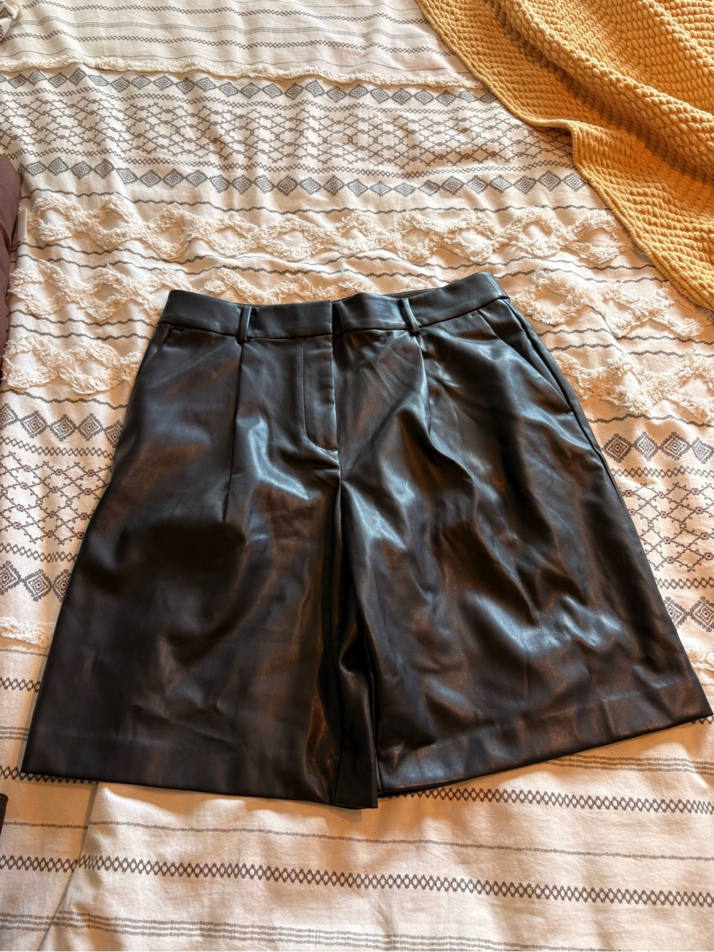 LOFT Black Faux Leather Bermuda Shorts